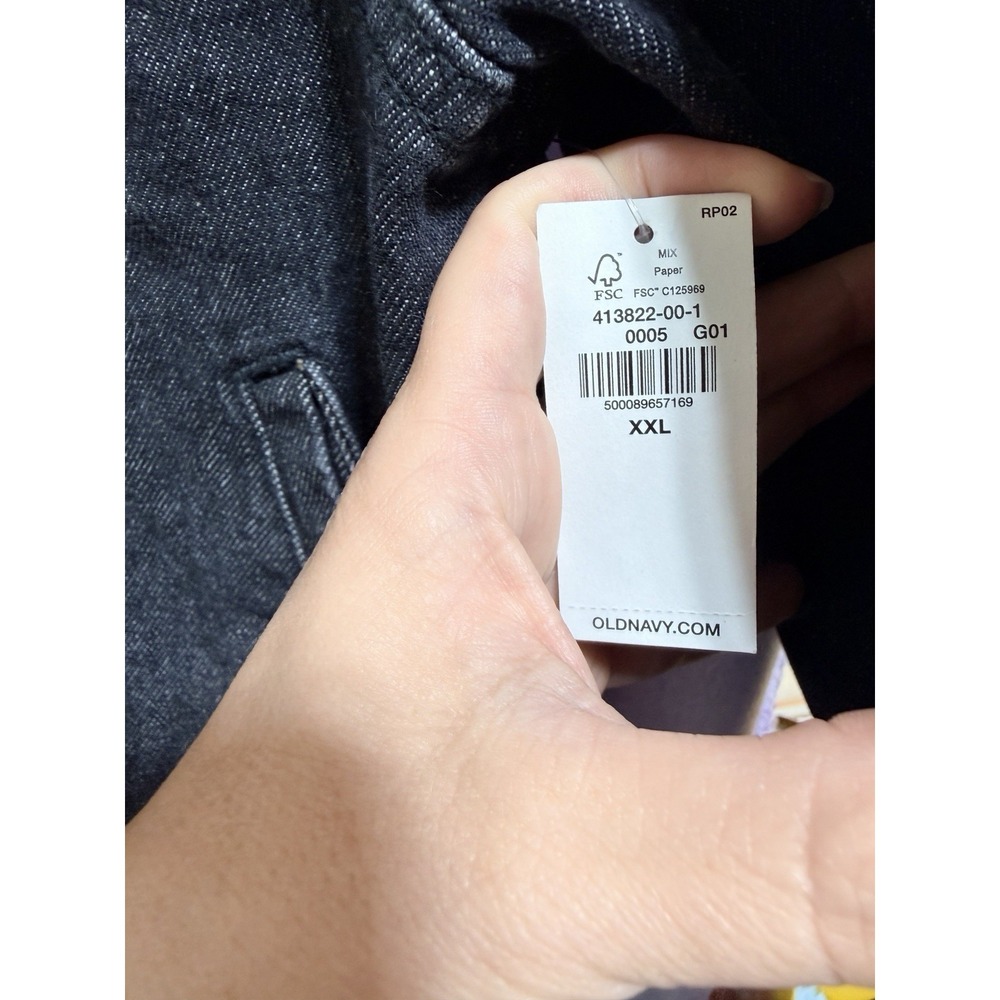 Old Navy Women's Black Wash 2XL Classic Cropped Denim Trucker Jacket Distressed - Picture 6 of 10